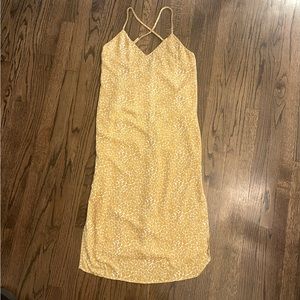 yellow patterned midi dress